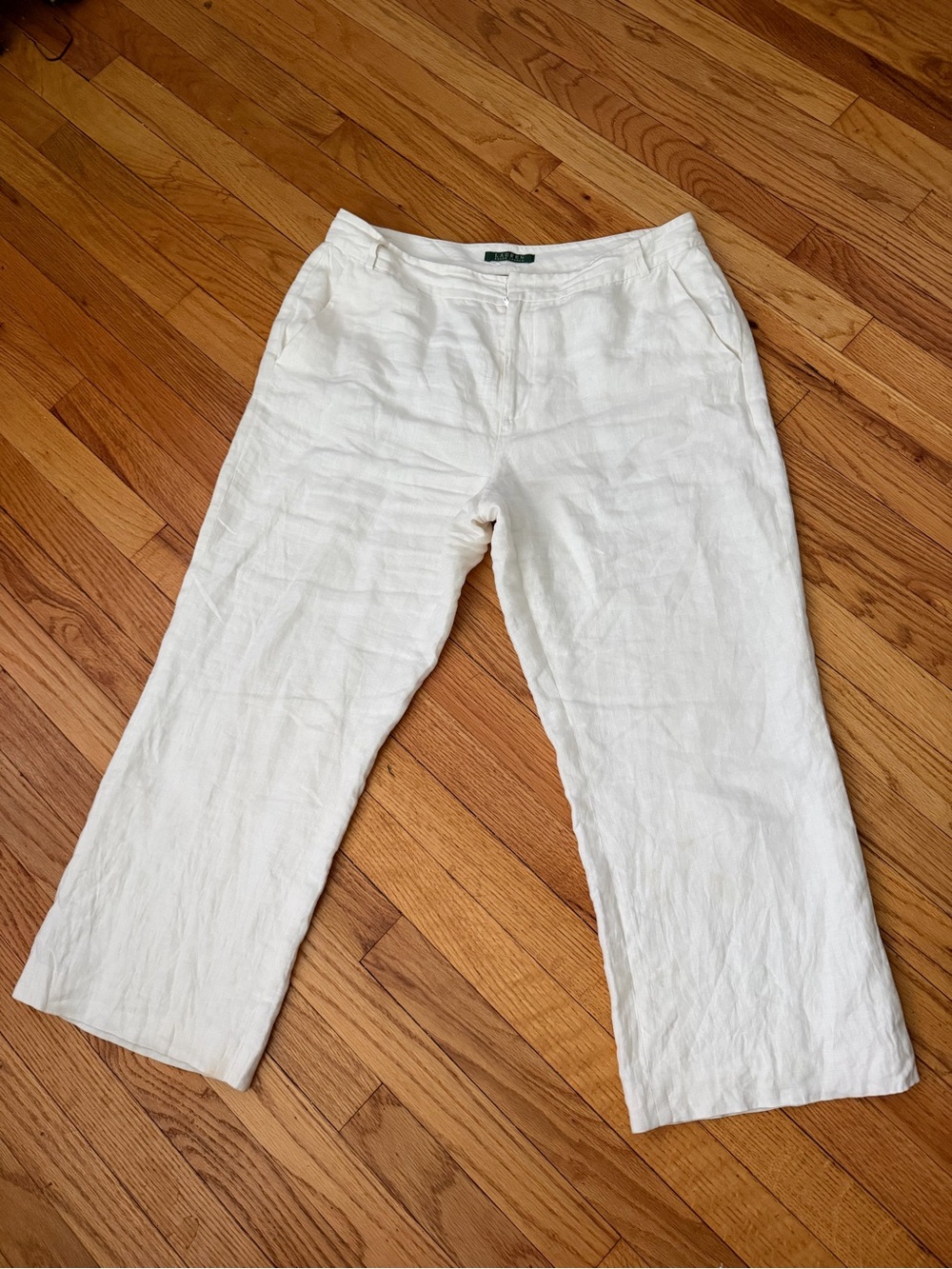 Ralph Lauren Linen Vintage High Waist Trousers 12 White Pants Minimalist Coastal